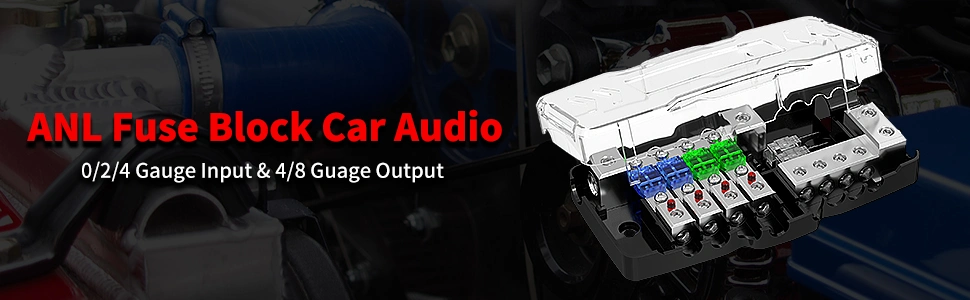 Fused Power Distribution Block Car Audio 4 Way MIDI (Mini-ANL) Fuse Block 12V 0/4 Gauge with Ground for Auto UTV Boat Stereo AMP