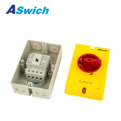 Aswich 20A 4 polos 690V 3 fases Rotary Yellow Box Aislador de CA para sistema de energía de batería solar fotovoltaica